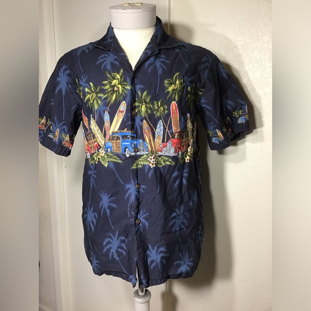 VTG PACIFIC LEGEND Men’s Shirt Hawaiian Cars,Surfboard Beach Sz M  100% Cotton.